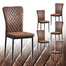 6PCS Faux Suede Dinning Chair Brown High Backrest