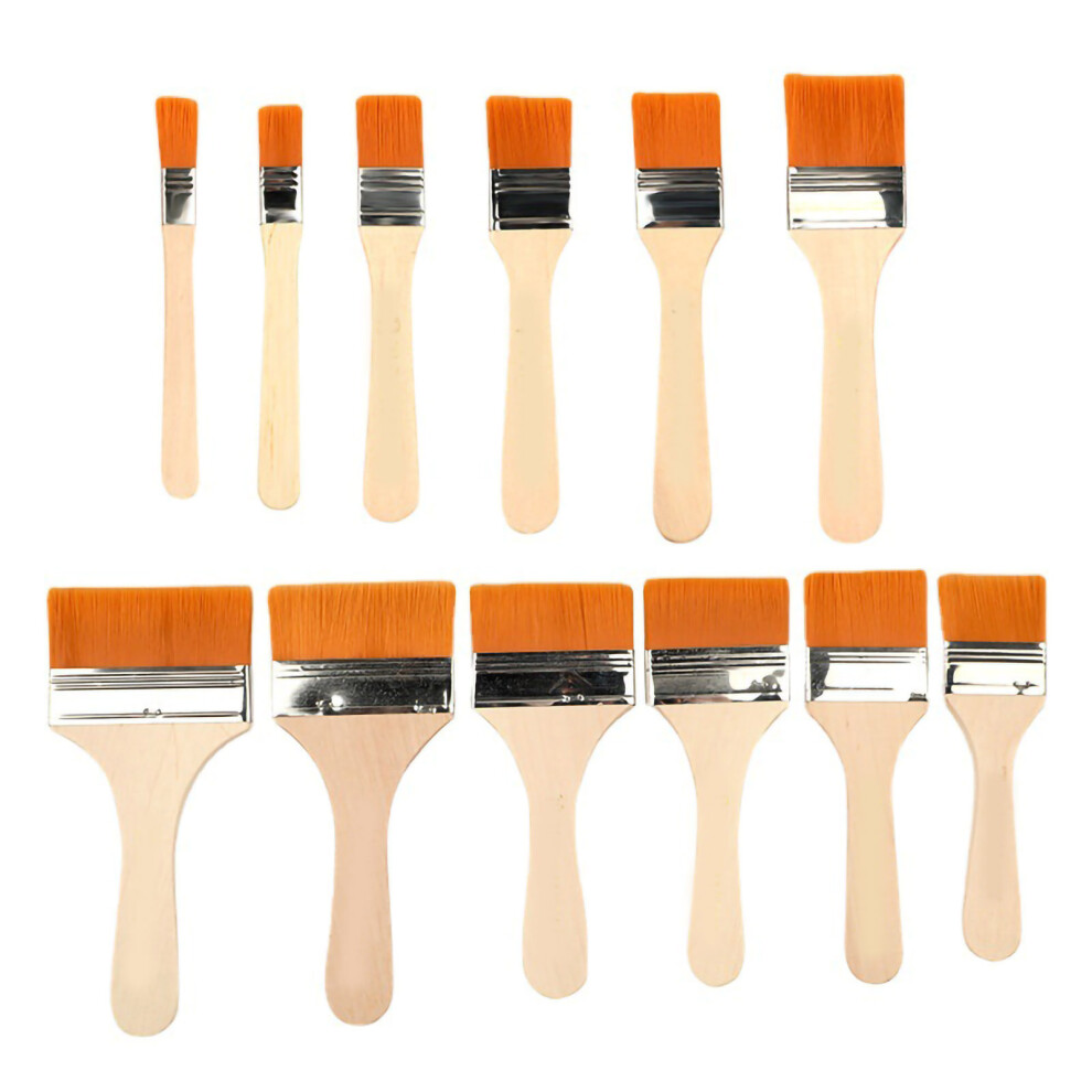 12Pcs Flat Paint Brush Nylon Bristle Wooden Handle 9121376887581