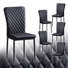 (PU Black, 6) Light Luxury Dinning Chair Office Backrest Bedroom