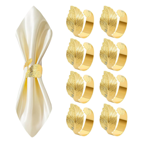 Goldene Serviettenringe, 8er-Set, Blatt-Großringe, Stoff-H 2