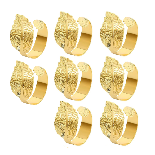 Goldene Serviettenringe, 8er-Set, Blatt-Großringe, Stoff-H
