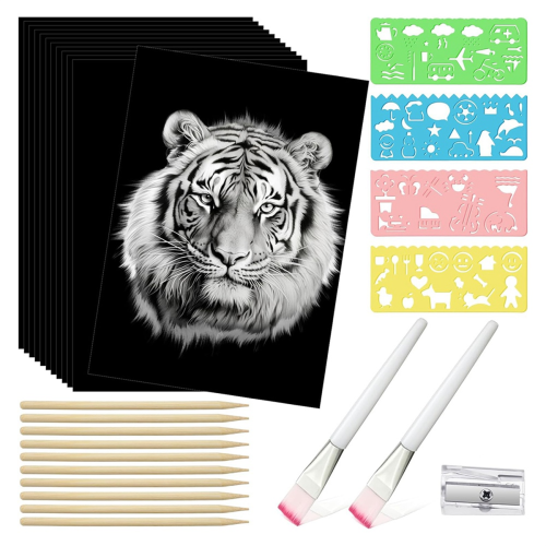 Set di 127 pezzi di carta da grattare, stilo in legno e 1