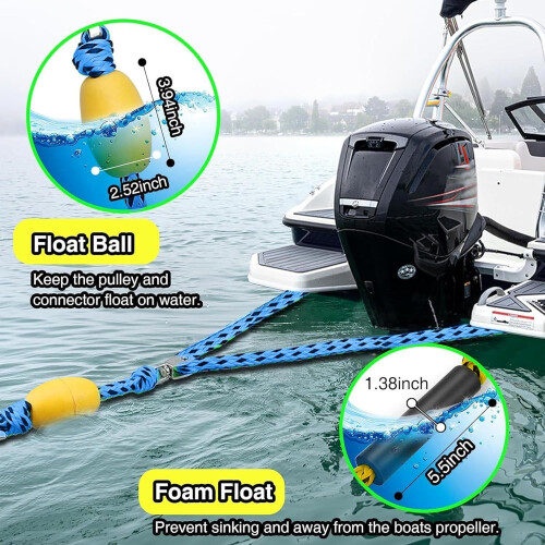 Water ski tow harness, quick release, multirider support, 4 rider set, blue 2