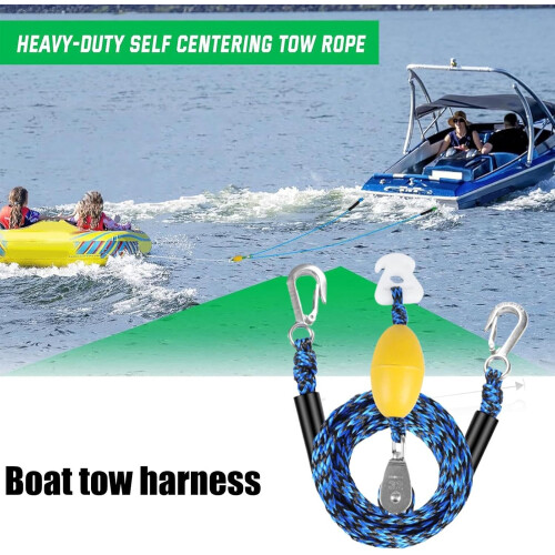 Water ski tow harness, quick release, multirider support, 4 rider set, blue 1