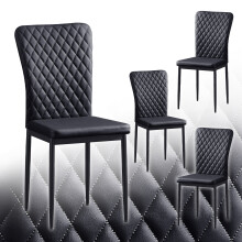 4PCS Dinning Chair PU Black High Backrest Bedroom