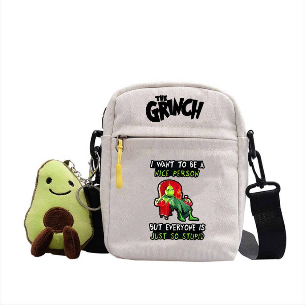 (White1) Pattern Grinch Christmas Single Shoulder Crossbody Bag Storage Internal With