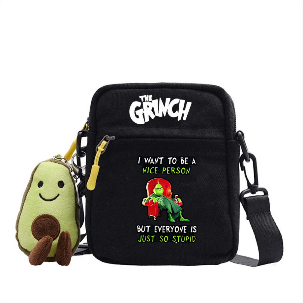 (Black1) Pattern Grinch Christmas Single Shoulder Crossbody Bag Storage Internal With