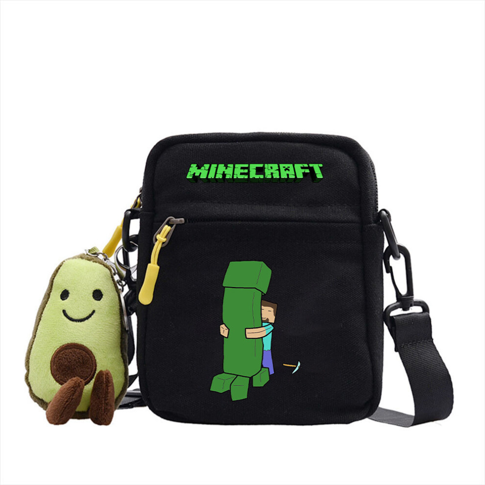 (Black 3) Singleshoulder Minecraft Pattern Crossbody Bag With Pockets Internal Zipper
