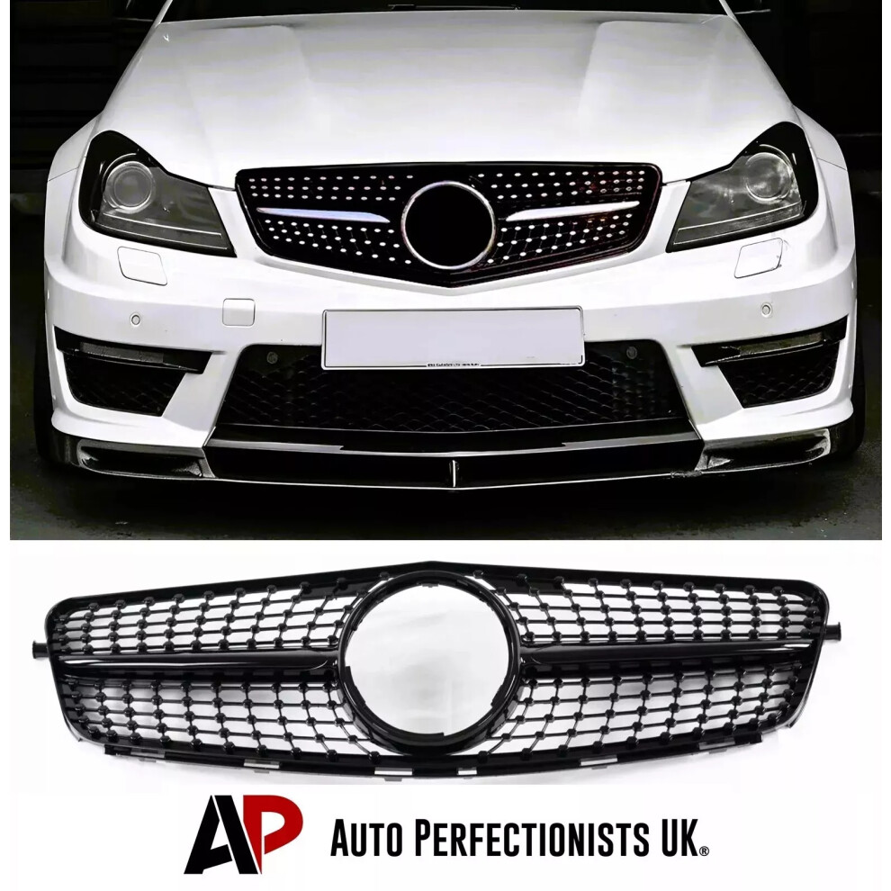 For Mercedes C Class W204 Diamond Amg Style Grille Grill 07-14 Black 5061072666568
