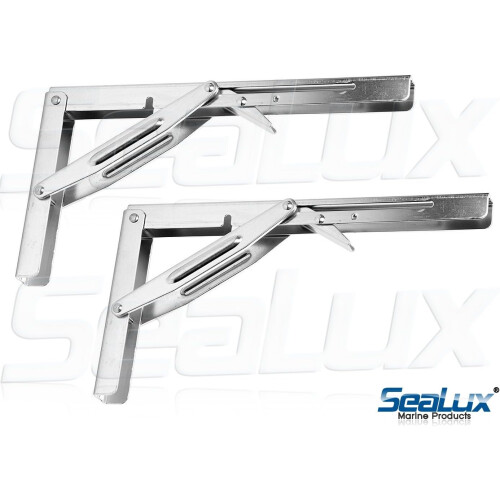SeaLux 12' Stainless Steel 90 Degree Folding Brackets for Shelf, Bench, Table Support 1