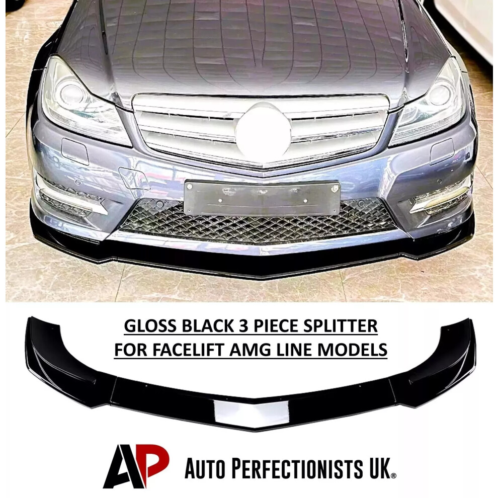 For Mercedes C Class W204 Amg Line Splitter Spoiler Lip 2011-2014 Black 5061072667329