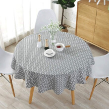 Round tablecloth made of cotton linen with striped pattern, washable tablecloth for tea table (Size: 150CM in Diameter)