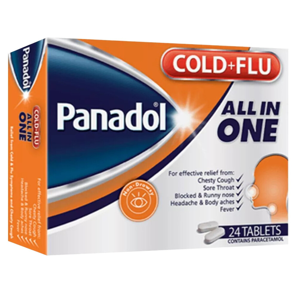 Panadol Cold & Flu All In One Tablets  Fast Relief for Cough, Cold & Flu Symptoms  24 Tablets
