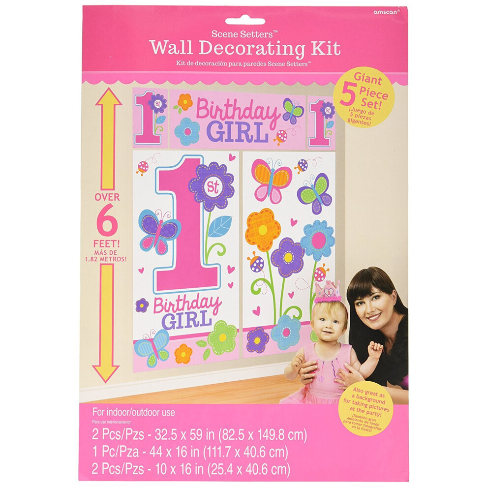 Zestaw Do Dekoracji Scian | Pierwsze Urodziny | Dziewczyna | Kolekcja Kwiatw I Motyli-image