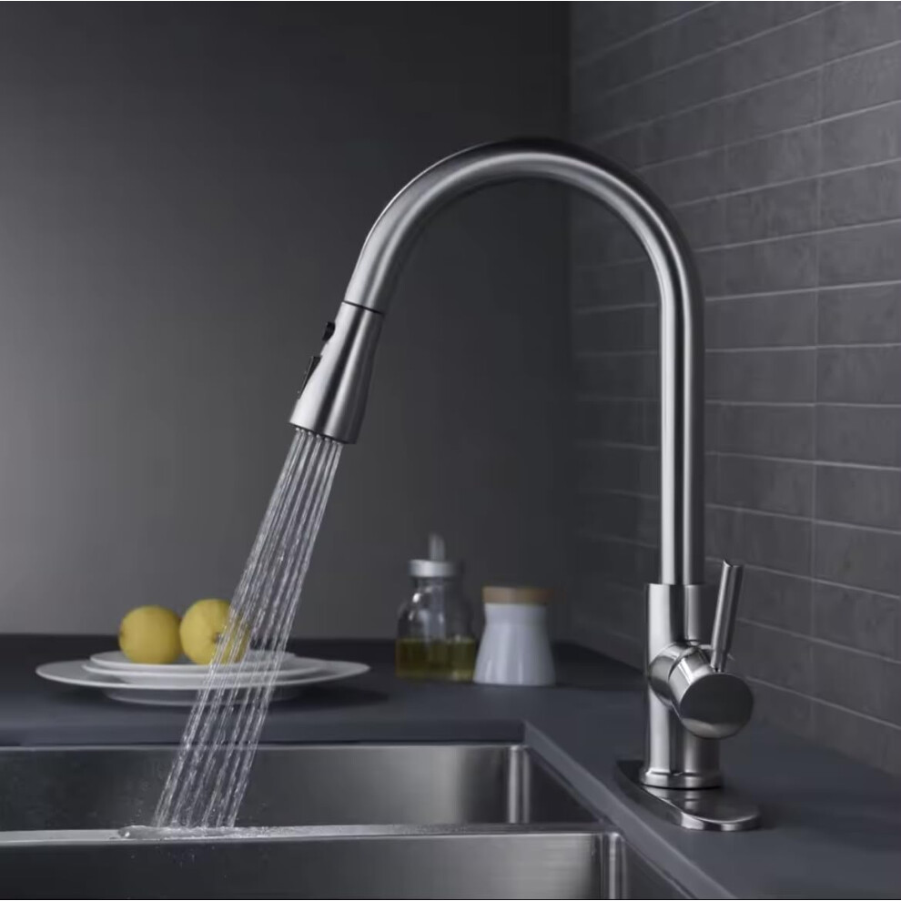 Brushed Stainless Steel Kitchen Faucet Single Handle Faucet Water Saving, Standard, Silver 6276012725864