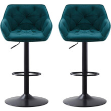 (Teal) 2 pcs Bar Stools Padded&Armrest Swivel Bar Chairs