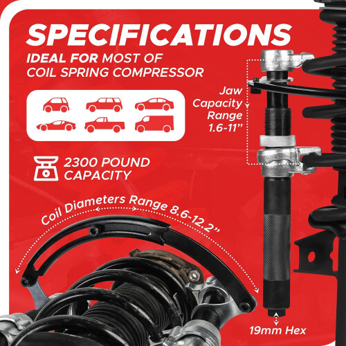 Coil Spring Compressor Tool – Ultra Rugged Macpherson Strut Remover Installer for Suspension 1