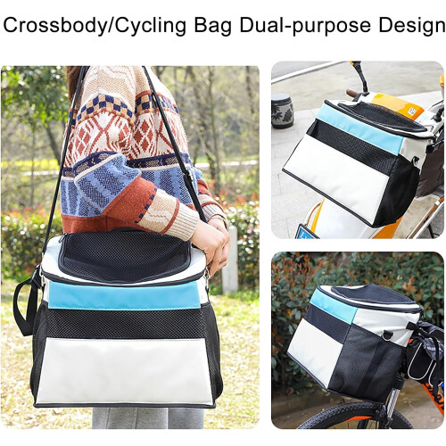 Dog Bike Basket Carrier, Pet Bicycle Front Carrier Backpack, Foldable,Removable, Reflective Strips 2