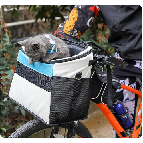 Dog Bike Basket Carrier, Pet Bicycle Front Carrier Backpack, Foldable,Removable, Reflective Strips 1