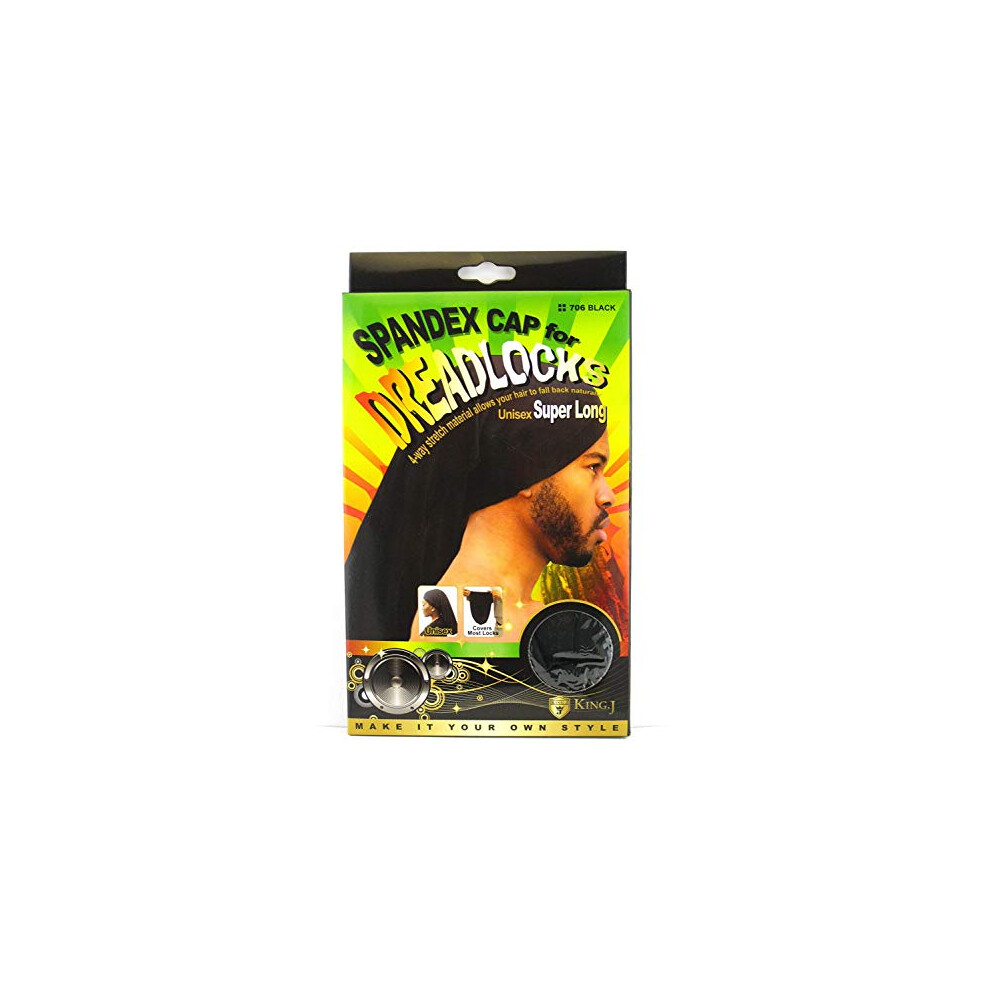 King.j Super Long Unisex Spandex Cap For Dreadlocks (Black)
