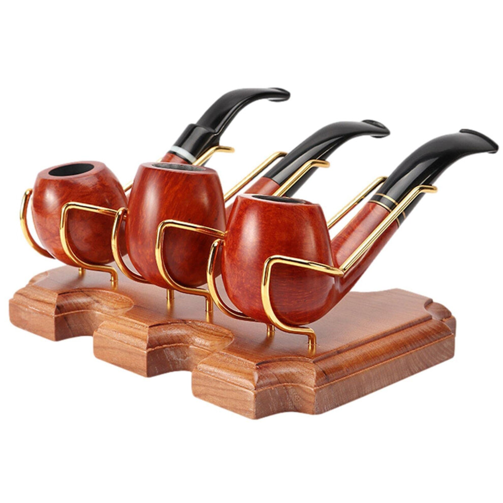 Wooden Pipe Stand Display Rack with 3 Metal Slots for Family Home Pipe Accessories