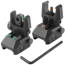 Fiber Optic Sights, Flip Up Front and Rear Backup Sights with Green Red Fiber Optics Dots, Tool-Free Adjustable Front Sight Rapid Transition