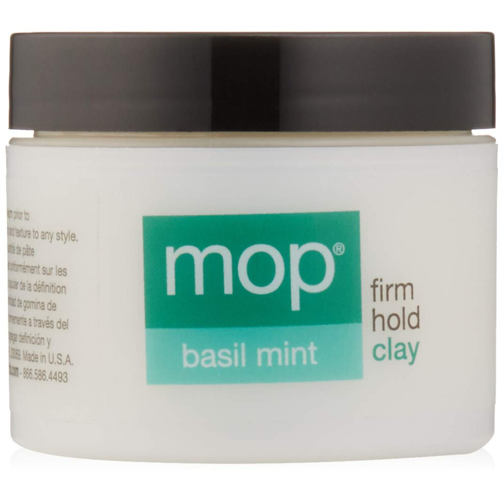 Mop Basil Mint Firm Hold Clay, 2 Oz., Long Lasting Hold, Definition, Textured Matte Finish For All Hair Types