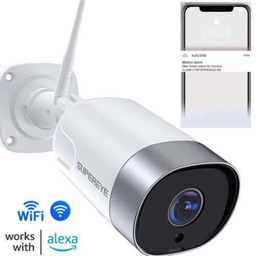 Weatherproof Outdoor Security Camera 1080P FHD Video Feed to Phone Night Vision Motion Detection Alerts WiFi IP