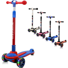 3 Wheels Kids Scooter for 5+ Years Old Boys Girls Teenager Foldable 4 Adjustable Handlebar from 32" - 40" Wide Flashing LED Wheels