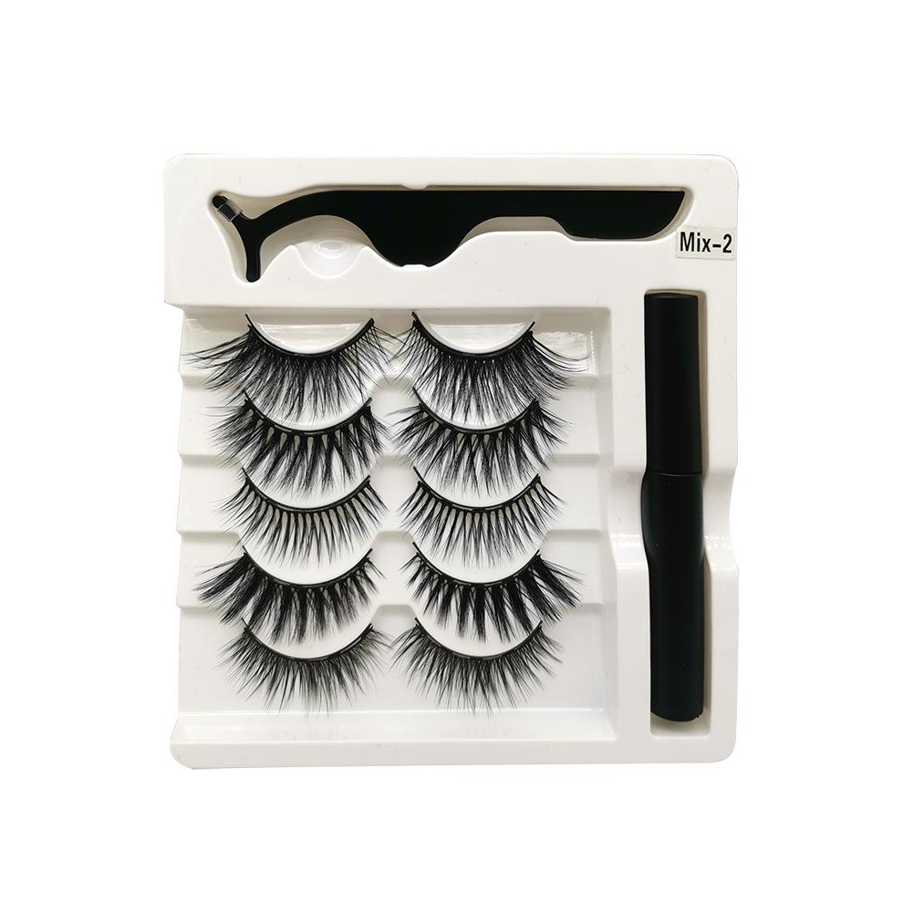 Magnetic Eyeliner, Magnetic False Eyelashes, Reusable 3D Magnetic Eyelashes Eyeliner & Tweezers, No Glue, Waterproof, Sweatproof 5 Pairs (5 Pairs -02)