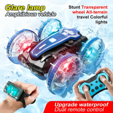 Amphibious Remote Control Cars Boat, 4WD Gesture RC Car with Waterproof Remote Control, RC Stunt Car with LED Lights, Pool Toys for Kids Ages 8-12