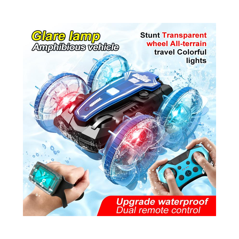 Amphibious Remote Control Cars Boat, 4WD Gesture RC Car with Waterproof Remote Control, RC Stunt Car with LED Lights, Pool Toys for Kids Ages 8-12