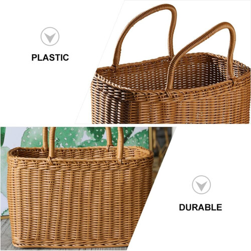 Straw Market Baskets Grocery Baskets woven basket with double handles, (brown) 2