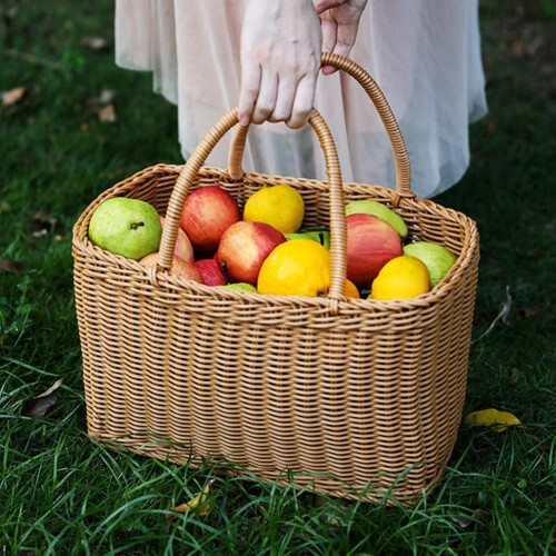Straw Market Baskets Grocery Baskets woven basket with double handles, (brown) 1