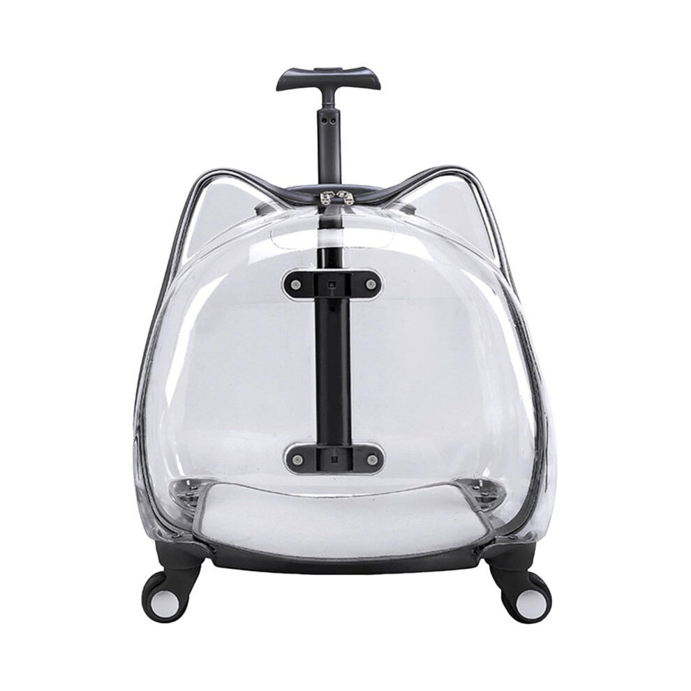 Black Transparent Pet Carrier Cat Carrier With Wheels Transparent Pet Trolley Case Telescopic Rod Spacious Breathable Ideal For Hiking Travel