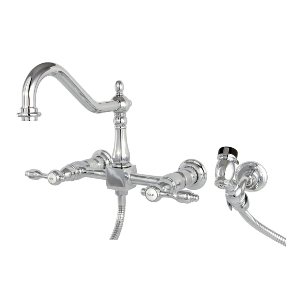 Photos - Tap Kingston Brass Tudor 8-Inch Centerset Wall Mount Kitchen Faucet with Brass Sprayer Polished Chrome B00CWVLNJM