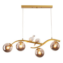 4-Light 2 Bird Chandeliers, Modern Dinning Room Ceiling Fixtures Pendant Lamps, Amber Glass Lamp Shade, Adjustable Chain