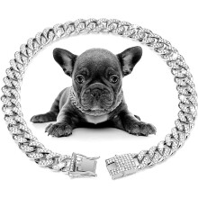 Dog Chain Diamond Collar Walking Metal Chain Collar with Secure Buckle, Pet Jewelry for Dogs Cats