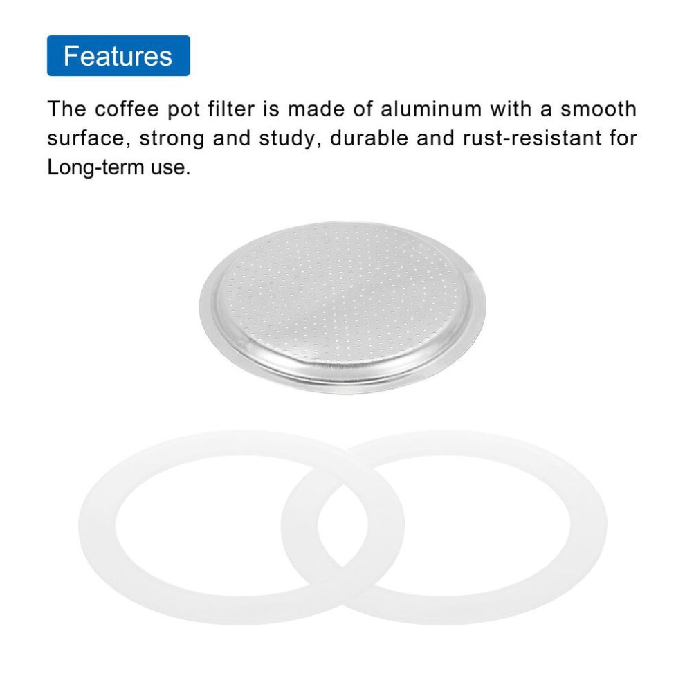 Uxcell Aluminum Coffee Pot Parts For Stainless Steel Espresso Maker With 1 Filter And 2 Silicone Gasket Seals Size 74x64x4.5mm For 9 Cup Mocha Coffee