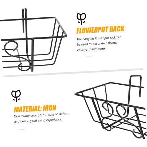 1 Pc Iron Flower Pot Rack Deck Railing Storage Balcony Hanging Plant Shelf Black Square Hook 2