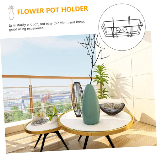 1 Pc Iron Flower Pot Rack Deck Railing Storage Balcony Hanging Plant Shelf Black Square Hook 1