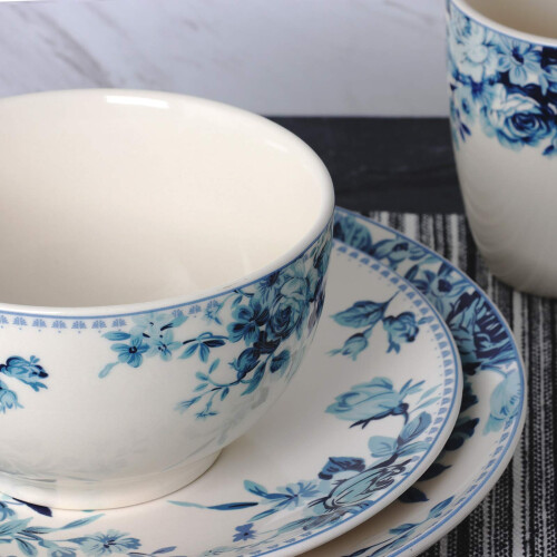 Elama Traditional Blue And White 16 Piece Dinnerware Set 2