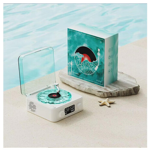 Waves Vintage Vinyl Record Player Bluetooth Speaker with Adjustable Ambient Lights, 4-Mode Wireless Audio Turntable