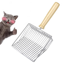 Cat Litter Scoop – Metal Litter Scoop with Wooden Handle, Cat Toilet Shovel for Litter Box, Suitable for Cats Dogs, 28cm (Silver)