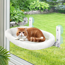 Cat Window Perch Cordless Hammock Seat With Washable Cushion Bed Cover, Metal Frame Support, 4 Strong Suction Cups for Indoor Cats