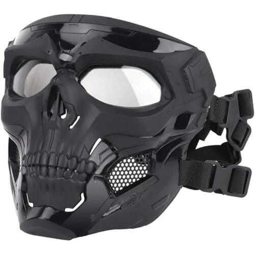 Tactical Protective Mask, Full Face Goggles, Skull Mask, Double Design, Adjustable Strap, Wear Mode Black