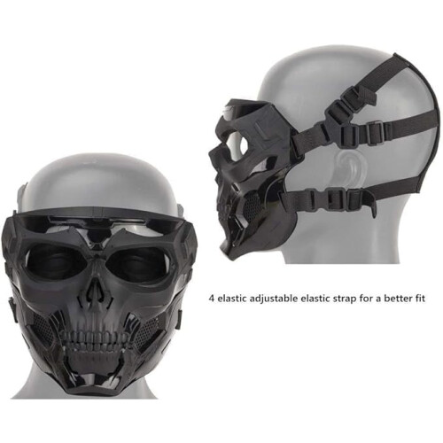 Tactical Protective Mask, Full Face Goggles, Skull Mask, Double Design, Adjustable Strap, Wear Mode Black 1