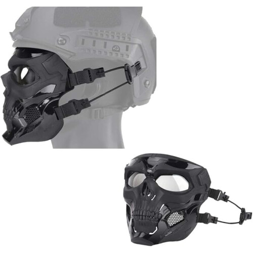 Tactical Protective Mask, Full Face Goggles, Skull Mask, Double Design, Adjustable Strap, Wear Mode Black 2