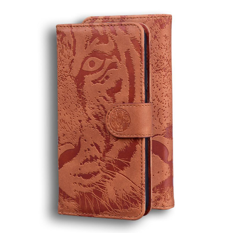 (Brown) Flip Case For Tecno Spark 20 Pro 4G Leather Wallet Embossed Cute Tiger Kickstand Protective Brown 764563106271