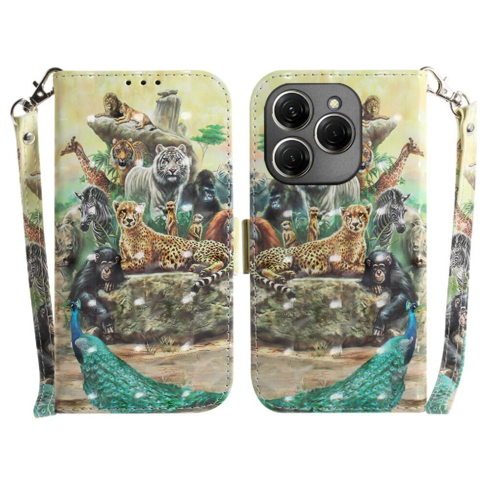 (Ohter) 3D Painted Protective Case For Tecno Spark 20 Pro 4G Magnetic Closure Pu Leather Card Slots Lanyard Wallet 764563106486